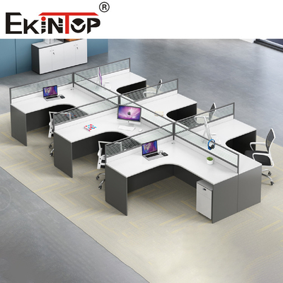 Beyaz Gri L Şekilli Ofis İş İstasyonu Personel Masası Çağdaş