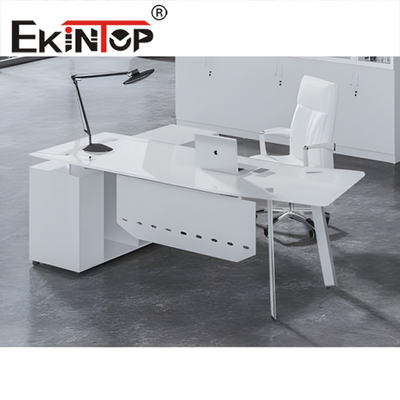 Beyaz Siyah Modern Cam Masa Ofis Şeffaf Tempered Cam Masa
