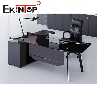Beyaz Siyah Modern Cam Masa Ofis Şeffaf Tempered Cam Masa