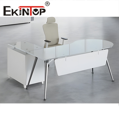 Modern Tempered Glass Bilgisayar Masası Çarpışma Karşıtı Yuvarlak Köşe Ev Ofisi İçin