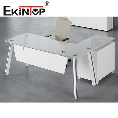 Modern Tempered Glass Bilgisayar Masası Çarpışma Karşıtı Yuvarlak Köşe Ev Ofisi İçin
