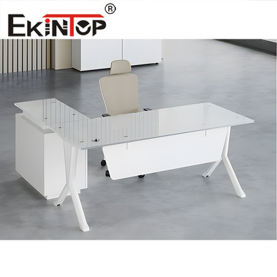 Ekintop L şeklindeki Ofis Bilgisayar Masası Modern Yönetim Cam Masası