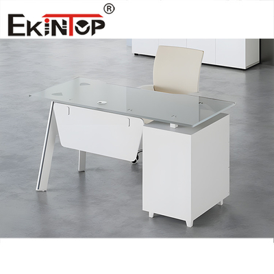 Ekintop L şeklindeki Ofis Bilgisayar Masası Modern Yönetim Cam Masası