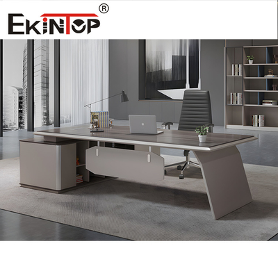 Mat Krom Kaplama Büyük Ofis Masası L Şekilli Modern Stil Masa