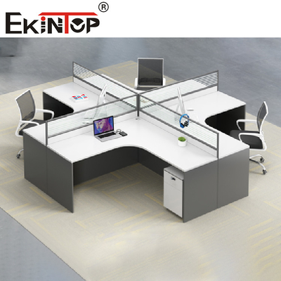 Beyaz Gri L Şekilli Ofis İş İstasyonu Personel Masası Çağdaş