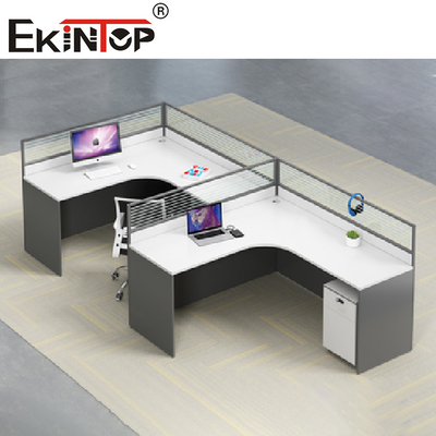 Beyaz Gri L Şekilli Ofis İş İstasyonu Personel Masası Çağdaş