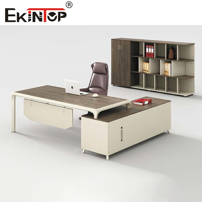 Uzatılabilir L Şekilli Modern Yönetici Masası Ofis Mobilyaları Gri Kahverengi