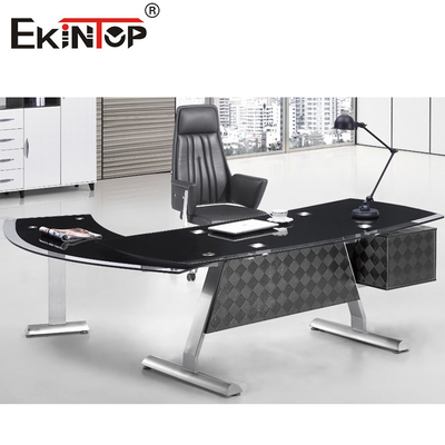 Şık Beyaz Siyah Cam Masa Modern CEO Yönetici Ofis Mobilyaları