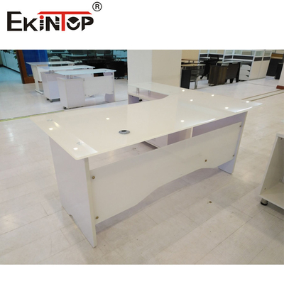 Beyaz L Şekli Temperli Cam Bilgisayar Masası Ofis Mobilyaları Çalışma Masası