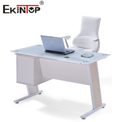 Beyaz Mavi Cam Ofis Masası Çekmeceyle İcracı Ev Ofisi Masası