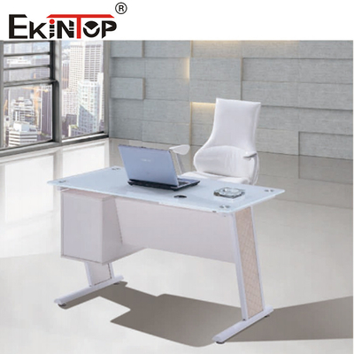 Beyaz Mavi Cam Ofis Masası Çekmeceyle İcracı Ev Ofisi Masası