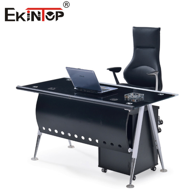 Ofis binası için çekmecelerle özel dayanıklı bilgisayar cam masası