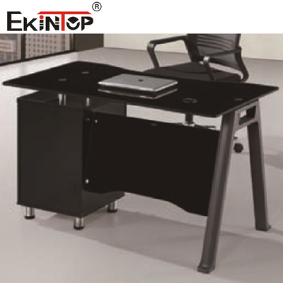 Ofis binası için çekmecelerle özel dayanıklı bilgisayar cam masası