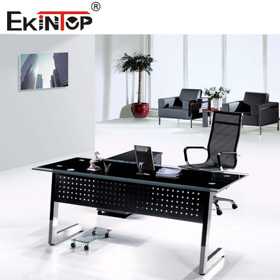 Siyah Ofis Cam Masası Çekmecelerle Ev ve İş Kullanımı için Metal Ayaklar