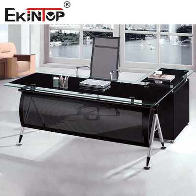 Siyah Ofis Cam Masası Çekmecelerle Ev ve İş Kullanımı için Metal Ayaklar
