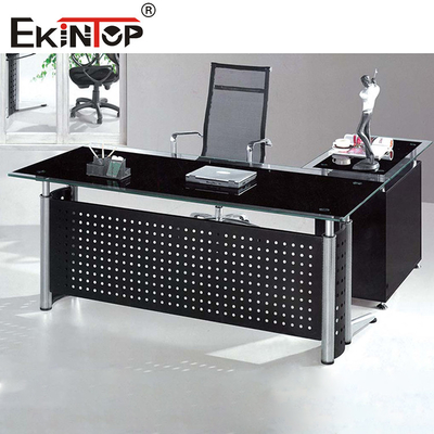 Siyah Ofis Cam Masası Çekmecelerle Ev ve İş Kullanımı için Metal Ayaklar