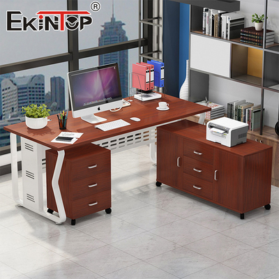 Klasik tasarım ahşap özel masa metal çerçeveli ofis masası