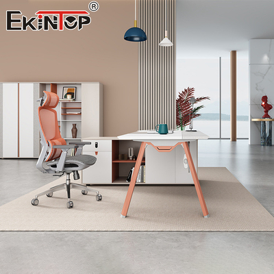 Modern Tarzı MDF Malzemesi L Şekli Akasya Ahşap Masa Yönetim Ofisi Masa