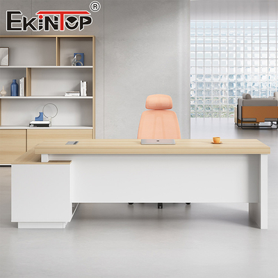 L şeklindeki Katı Ahşap Tarzı Ofis Masası Tüm Modern Masa Özel Ofis Alanı