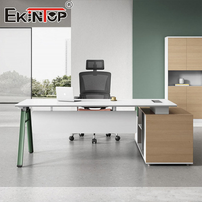 L Şeklinde Ofis Masası Depolama Dolapları Çekmeceli Modern Stil Yönetici Masası