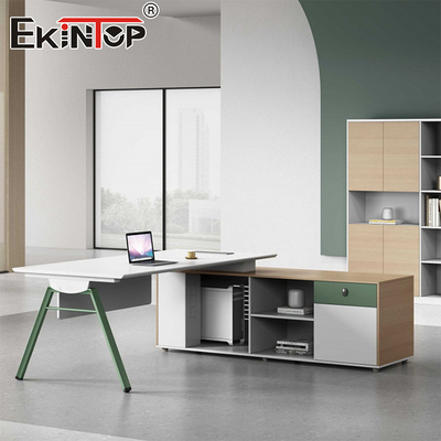 L Şeklinde Ofis Masası Depolama Dolapları Çekmeceli Modern Stil Yönetici Masası