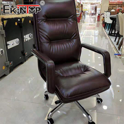 Yüksek Kaliteli Ergonomik Yüksek Arka Bilgisayar Kahverengi PU Deri Sandalye Kaliteli Ofis Koltukları