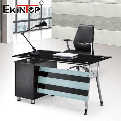 Modern Yönetici Temperli Cam Bilgisayar Masası L Şekilli Ofis Mobilyaları Toptan Satış